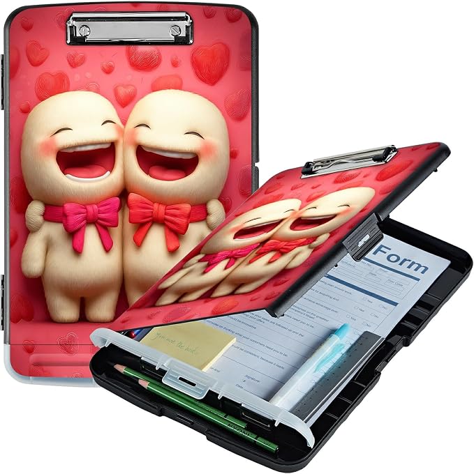 A4 Clipboard with Storage Pen Holder, Clipboards Organizer Nursing Clipboard Foldable File Folder Plastic Clipboard Folio Clip Board for Office Work Classroom Doctor, Pink Love Pet