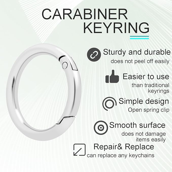 10Pack 1-1/4" Trigger Spring O Rings, Metal Round Carabiner Clip Snap Hook, Spring Keyring Buckles for Replacement Purse Strap, Paracord Lanyard Clips, Keychain Rings Hardware DIY Crafts Making