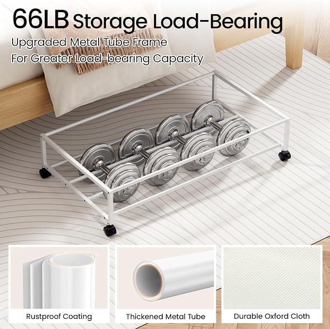 Yecaye Under Bed Storage with Wheels, 2 Pack Under Bed Storage Containers, 60L Underbed Shoe Storage with Clear Window & Label, Rolling Under Bed Metal Drawer for Clothes, Shoes, Books, Blankets