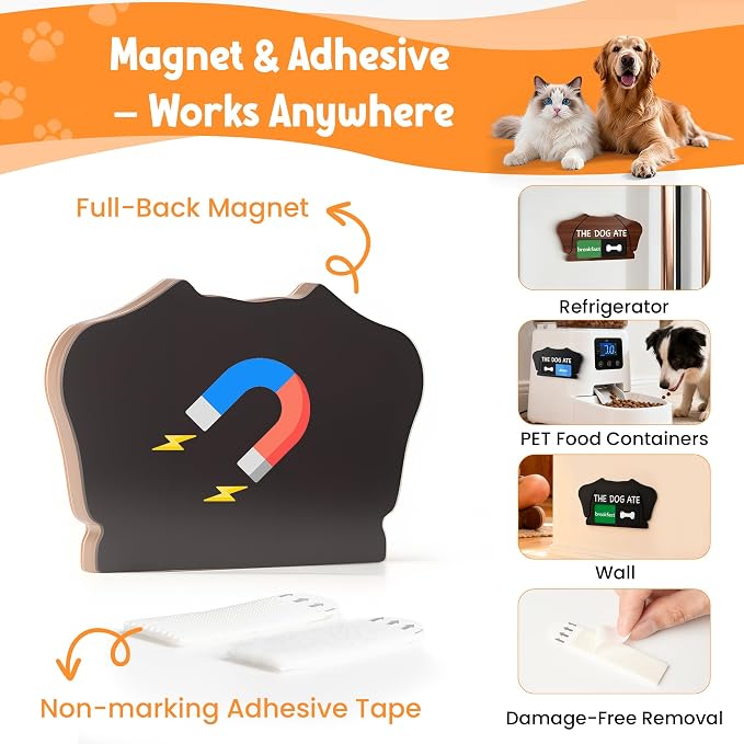 Dog Feeding Reminder Sign, Magnetic Pet Fed Schedule Chart with Slider, Breakfast & Dinner Tracker for Fridge, Prevent Overfeeding, Unique Dog Ear Shape Acrylic Sign, 5.5" x 3", Wood