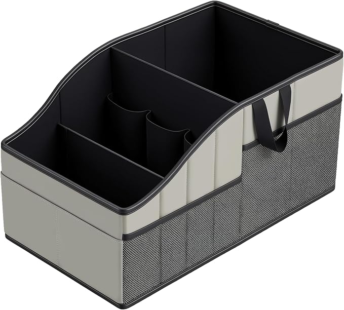 WHHMK Sturdy Leather Car Storage Support Up to 33 LB of Weight, Grey | Car Backseat Organizers, Front Seat Organizer, Floor Organizer and Storage Used for SUV Truck Toy Snack Water Bottle Holder