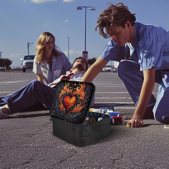 First Aid Bag Empty Medium Love Heart-Shaped Medical Bag Empty Travel Medicine Bag Pattern First Aid Pouch Empty Travel Rescue Pouch First Responder Storage Medicine Emergency Bag