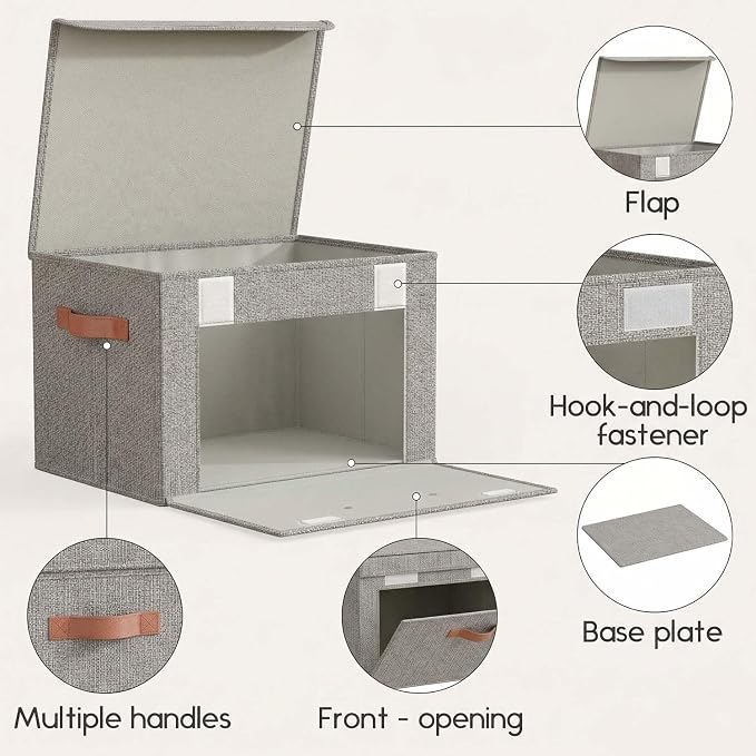 Tuza 2 Pack Storage Bins with Lids, Large Closet Storage Bins with Handles, Stackable Decorative Storage Boxes for Shelves Under Bed, Clothes Blankets Sweater Storage