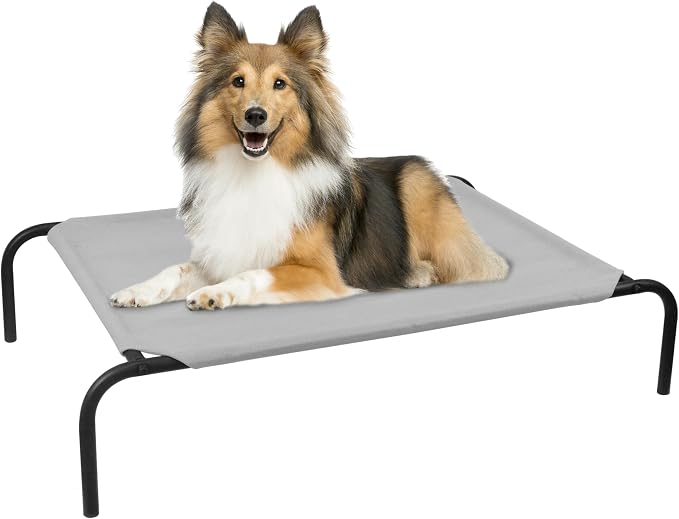 Heavy Duty Steel-Framed Portable Elevated Pet Bed, Elevated Cooling Pet Cot, 43.5" L x 25.5" W x 7.8" H(M, Grey) | Dog Cot Bed with Sturdy Steel Frame for Indoor Outdoor Use, Non Slip, Easy to Clean, 43.5 Inches, Gray