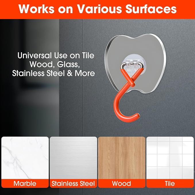 No Drill Broom Holder Adhesive Wall Hooks Heavy Duty Mop Hooks 2Pcs