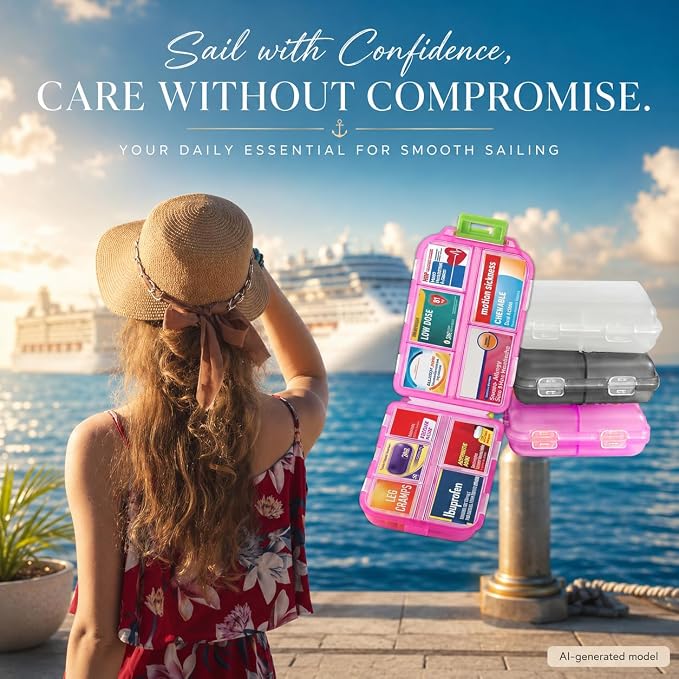 3 Pack Pill Organizers with Medicine Labels, Pink White Grey | 3 compact pill cases with 3x161 medicine labels for 7-day planning, vitamins, travel, family use, and separate routines