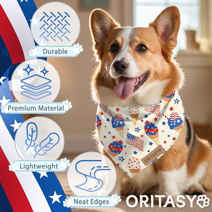 US Flag Dog Bandanas, 2-Pack Triangle Reversible Pet Scarves, Premium Fabric, 4th of July Bandana for All Boys Girls Dogs (Small, 26-Style 4)