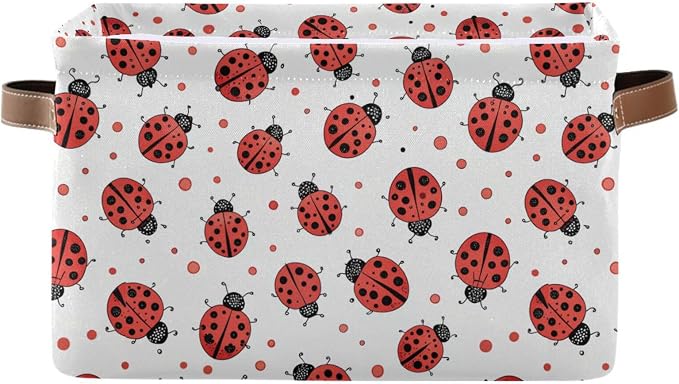 Ladybug Storage Basket Bin, Large Cube Storage Box Canvas Collapsible Storage Organizer for Home Office Closet - 15 L x 11 W x 9.5 H