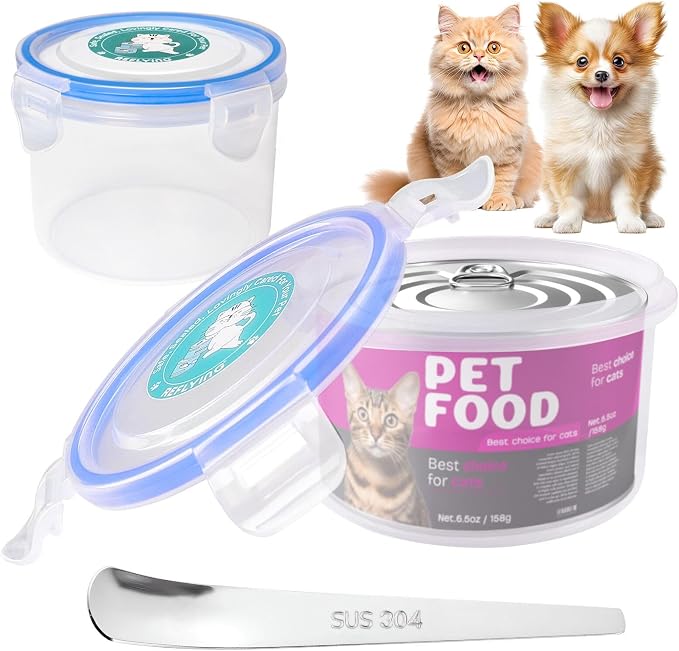 REFLYING Canned Cat Food Storage Lids Reusable Airtight Can Cover | Reusable airtight cat food can lids,Keeps wet food fresh,eliminates odor,Includes SUS 304 spoon and can opener