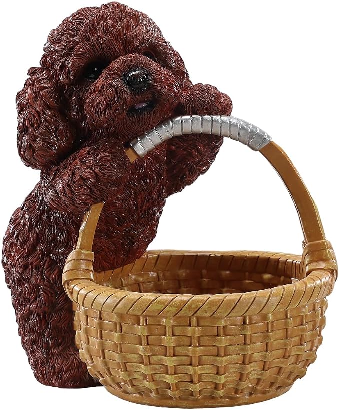 Cute Red Poodle Candy Bowl, Resin Dog Figurine Key Bowl for Entryway Table, Desktop Storage Basket Organizer for Desk, Unique Poodle Lover Gift