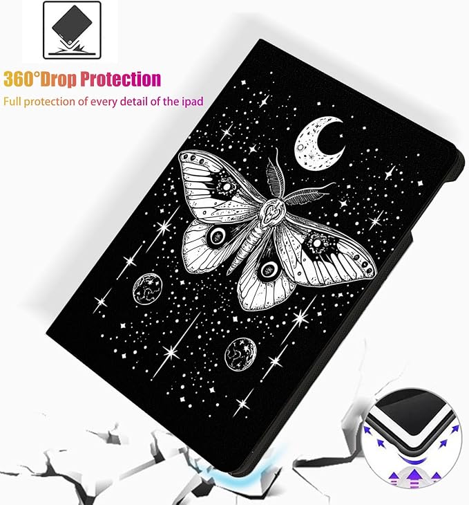 for Microsoft Surface Pro X/Pro X Plus-13 2019/2020/2021/2024 Tablet Case,Auto Wake/Sleep,Adjustable Stand Protective Cover - Moth Starry Sky