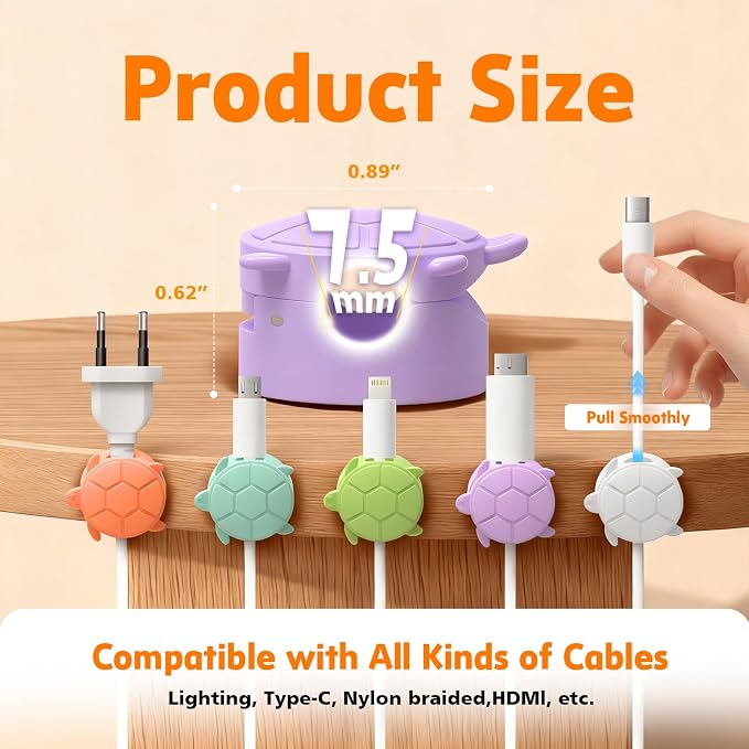 Rotatable Cable Clips, 8 Pack Cord Holder for Nightstand White | Self-Adhesive Cord Clips, Dorm Room Essentials, Cable Holder for Cords, Cord Management for Desk Office Car Wall
