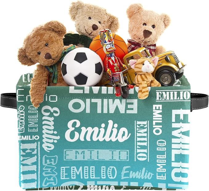 Personalized Toy Box Storage Bins for Boys Girls with Name, Kids Custom Storage Basket Cubes Organizer with Handles, Shelf Closet Storage Baskets Bin Customized Gift, 1 Pack