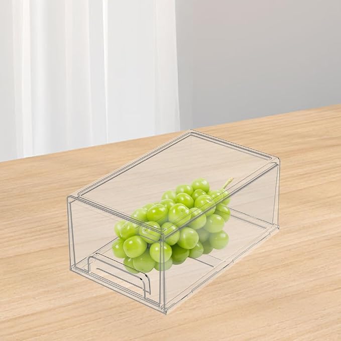 Stackable Storage Drawer Clear Organizer Box Bin Case with Dustproof Front Pull Drawer and PET Construction Suitable for Makeup Counter, L