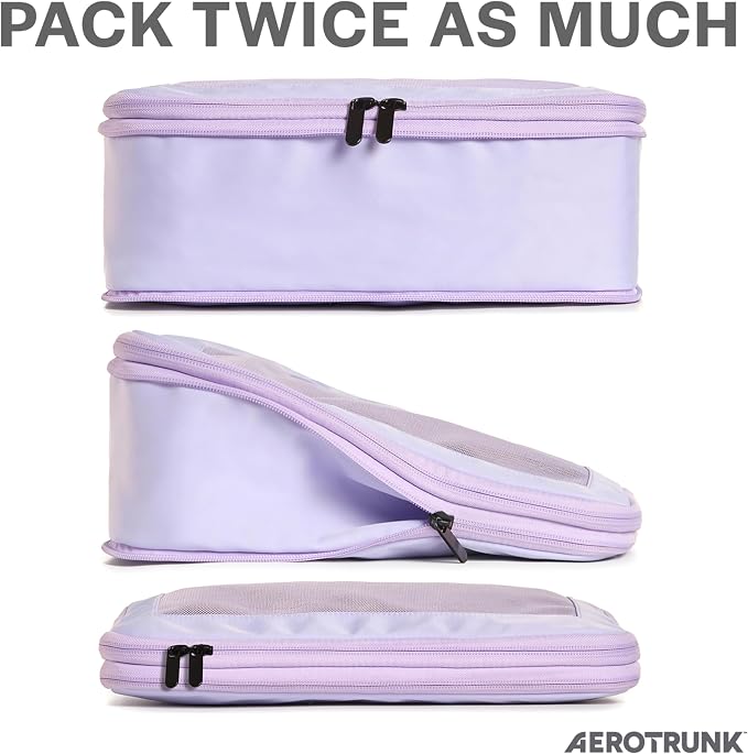 Compression Packing Cubes for Travel, 6-Pack, Purple | Solves overpacking, 6-Piece set fits most suitcases, 50% Space savings, Compression luggage organizer bags