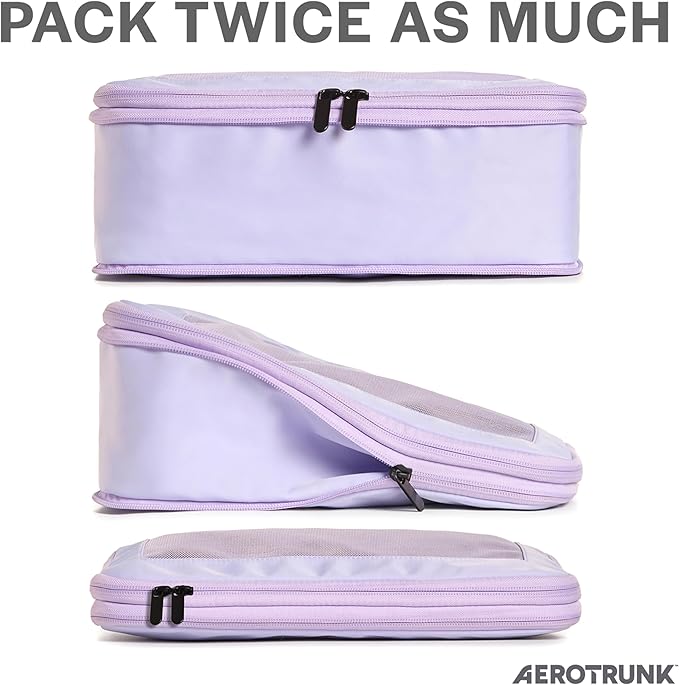Compression Packing Cubes for Travel, 4-Pack, Purple | Solves overpacking, 4-Piece set fits most carry-ons, 50% Space savings, Compression luggage organizer bags