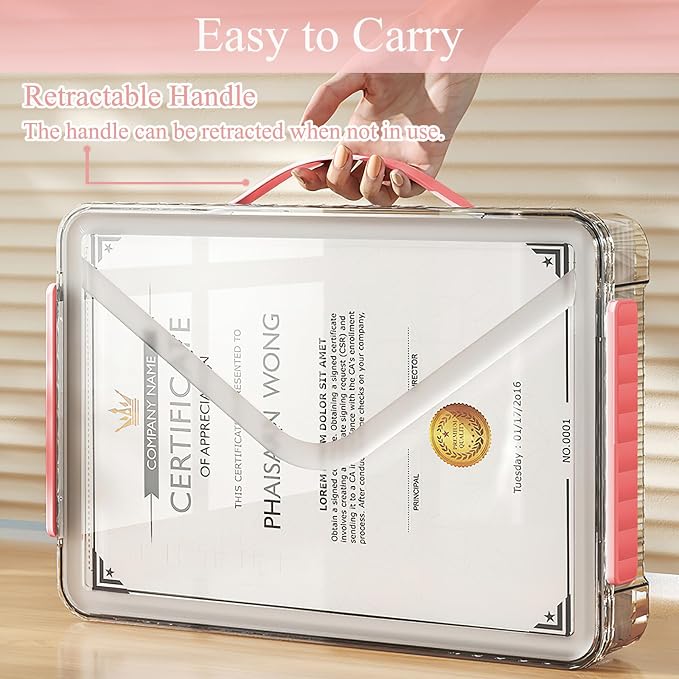 SAYEEC Clear File Storage Box Portable Project Case with Handle Plastic Storage Container with Lid Stackable Flat Storage Bin Document Magazine Protector Organizer for A4 Paper Photo Craft Scrapbook