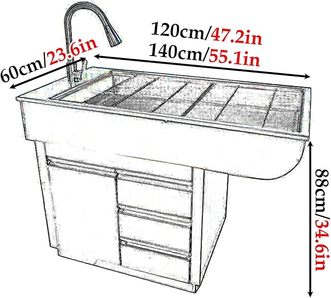 Stainless Steel Pet Operating Table with 3 Drawers and 1 Cabinet Treatment Tables for Cats And Dogs Professional Dog Grooming Table for Pet Treatment and Examination(120x60x88cm/47.2x23.6x34.6in)