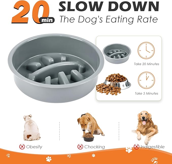 ADENGL Elevated Dog Bowls with Slow Feeder Dog Bowls, 5 Height Adjustable Raised Bowl Stand with 2 Stainless Steel Food & Water Container, Pet Bowl Elevated for Medium Large Pet