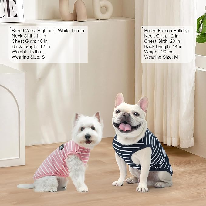 MIHACHI Dog Shirts Cotton Striped T-Shirt, Summer Pet Clothes for Small Dogs, 2-Pack Soft Puppy Apparel Cat Tee, Sleeveless Lightweight, Quick Dry, Breathable,Stretchy for Chiuahaha, Pink Navy XS