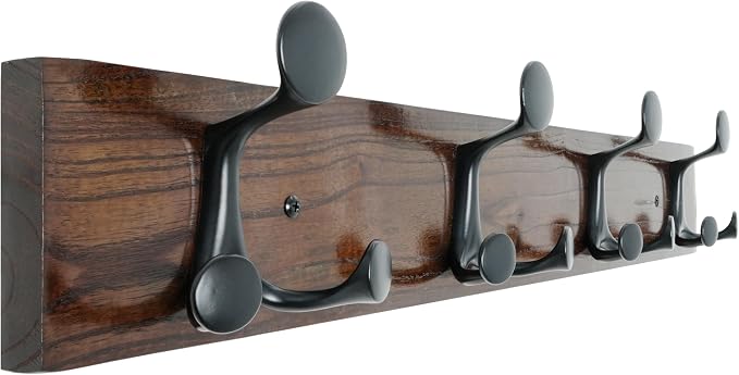 SKOLOO 24-Inch Walnut Wood Coat Rack Wall Mount with 4 Triple Hooks - Ideal for Family Entrances, Classrooms, and Pet Supplies Storage - Perfect Coat Hooks for Wall