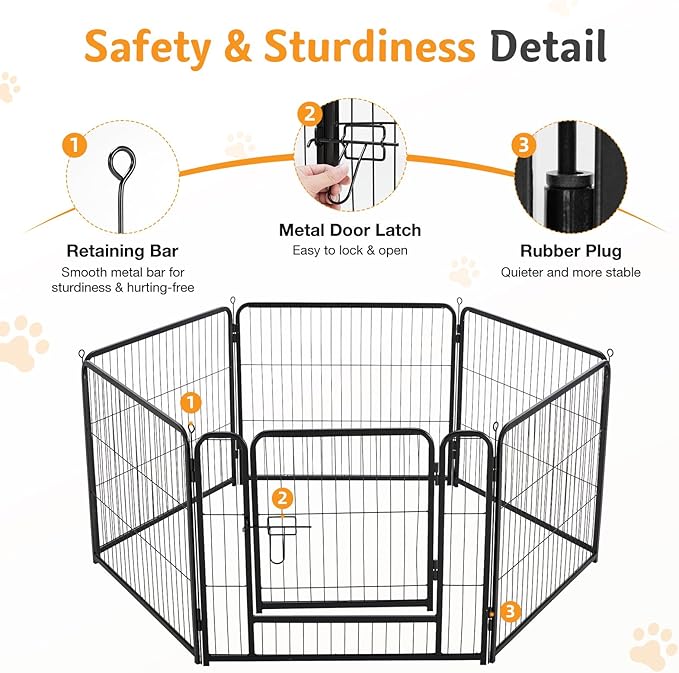 NEWBULIG Indoor Dog Playpen 6 Panels 32 Inch, Metal Foldable Dog Fence | Heavy Duty Exercise Pet Pen, Foldable Portable, Outdoor RV Camping, Yard Garden, Medium Dogs
