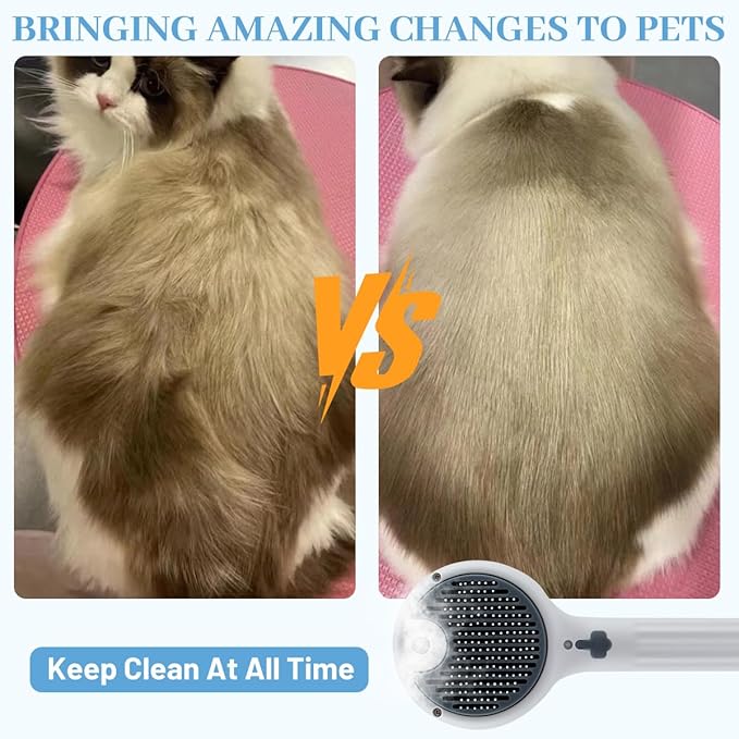 Pet Steam Brush for Dog & Cat, 3-in-1 Steam Grooming Comb - Dog Steam Brush for shedding, Brushes for Indoor Cats Steam for Shedding Hair Clean Hair Removal Comb, 1*Waterless Shampoo