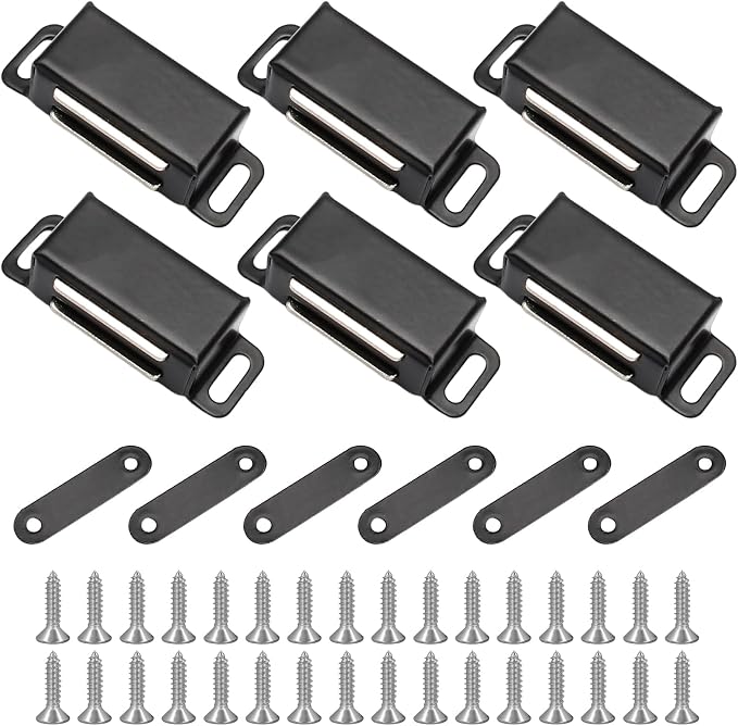 6Pcs Cabinet Door Magnets Catch, Black | Magnetic Shutter Hardware, Drawer Magnet Latch, For Closure Cupboard Closet Bathroom