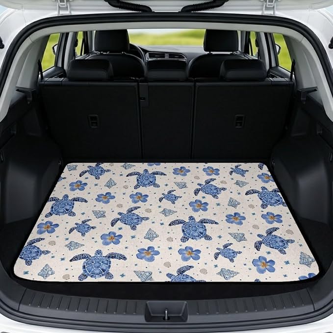 Turtle Print Trunk Mat for Cars, Non Slip Auto Cargo Liner, Dustproof Rear Trunk Mats, Durable Vehicle Interior Accessories, 29" x 39", Easy Clean