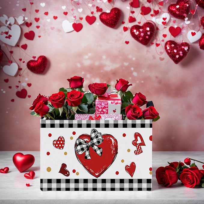 Cute Large Valentine's Day Gift Basket Empty Heart Decor Storage Bin for Kid Baby Room Décor (Bow Big Love)