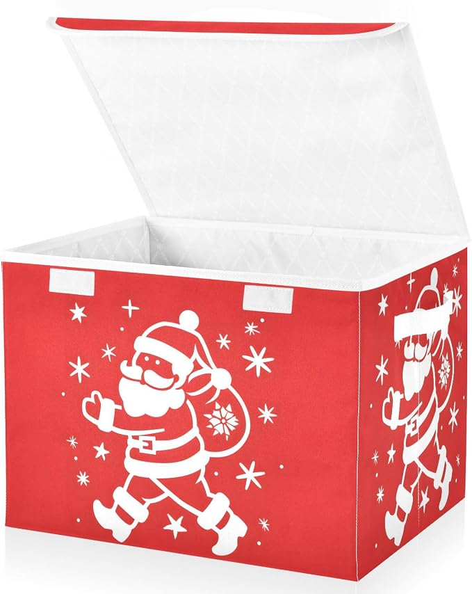 Santa Claus Fabric Storage Bins with Lid Foldable Storage Boxes 40L Baskets | Decorative Storage Boxes, 300D Oxford Cloth, Hollow Board Frame, Flip Top Velcro Lid, 16.5x12.6x11.8 inch, Collapsible Design