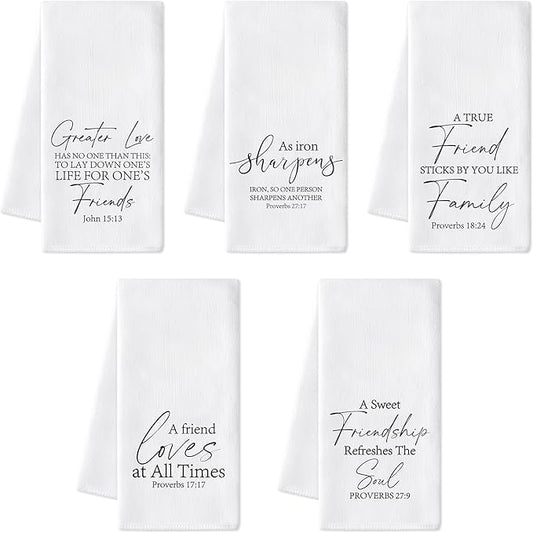 R HORSE Christian Friendship Kitchen Dish Towels - 5Pcs Bible Verse Friendship Kitchen Hand Towels, Absorbent Cleaning Dishcloths Home Bathroom Decor for Friends Hostess Housewarming Religious Gifts