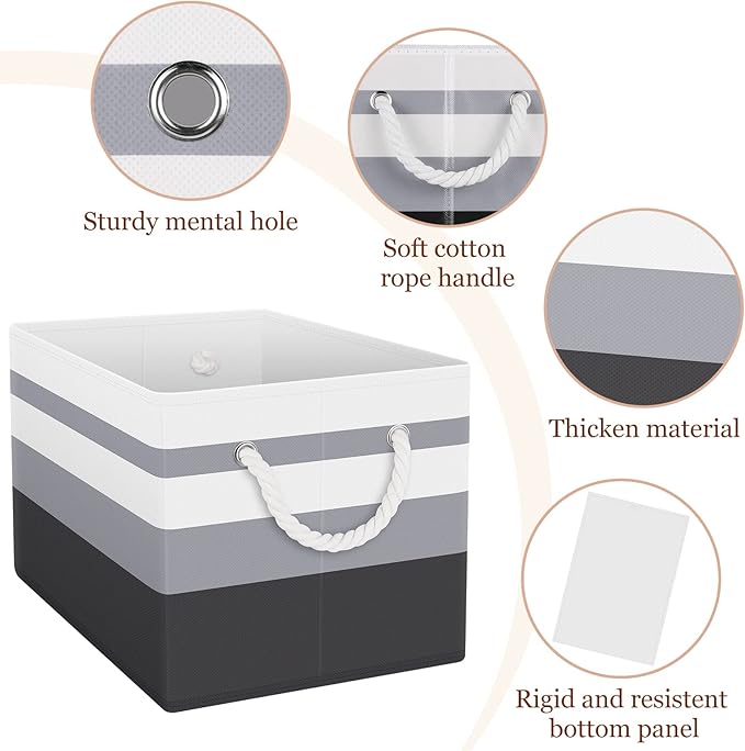 StorageTastic Storage Bin,Collapsible Storage Basket For Organizing,Large | Storage Boxes With Rope Handles,Storage Containers,Gradient Grey,6 Pack
