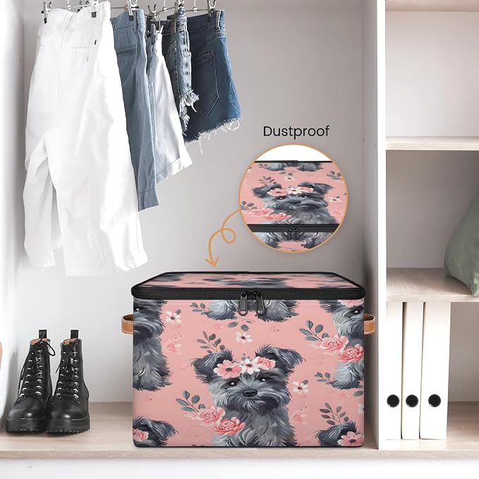 Cute Dogs Flower Storage Box with Zipper Lid
