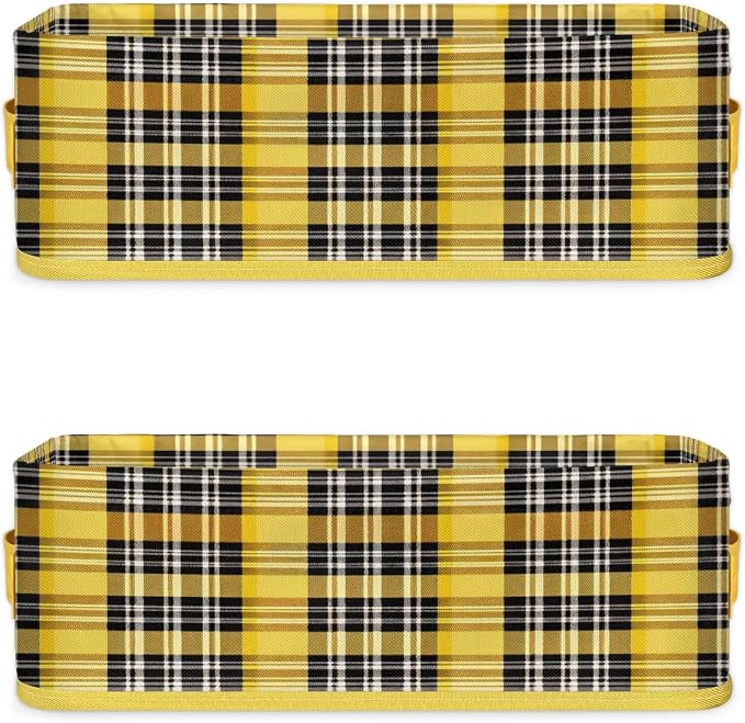 Chippendale Yellow Black Bathroom Storage Basket, Foldable with Handle Open Countertop Paper Towel Decorative Box, Toilet Tank Top Shelf Baskets for Home Closet Bedroom Living Room Offic