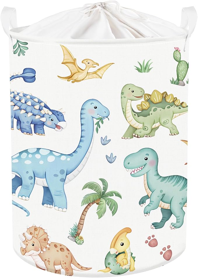Clastyle Boho Dinosaur Laundry Basket Palm Tree Kids Clothes Book Storage Basket Gift Toy Box for Bedroom Decor,Pterosaur,36x45 cm | Large Storage Basket with Lids for Toys Clothes Books, 25kg Load Capacity, Freestanding, Waterproof, Collapsible