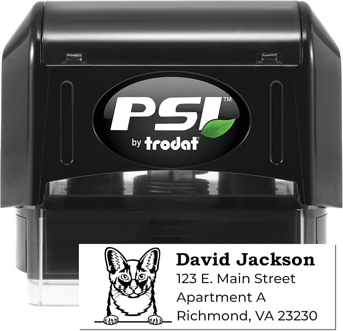 Oriental Longhair Cat Custom Return Address Stamp for Save The Dates, Wedding & Holiday Cards, Personalized Self-Inking Handcrafted Mailing Stamp with Feline Design, 7/8 X 2-1/4 Inches