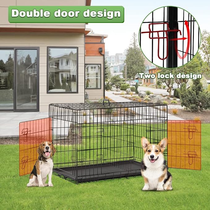 BestPet | Dog Crate | 42" | Black | Foldable Metal Kennel with Double Doors | Secure Slide-Bolt Latches, Leakproof Tray | Portable Dog Cage for Large Breeds | for Travel, Indoor & Outdoor Use