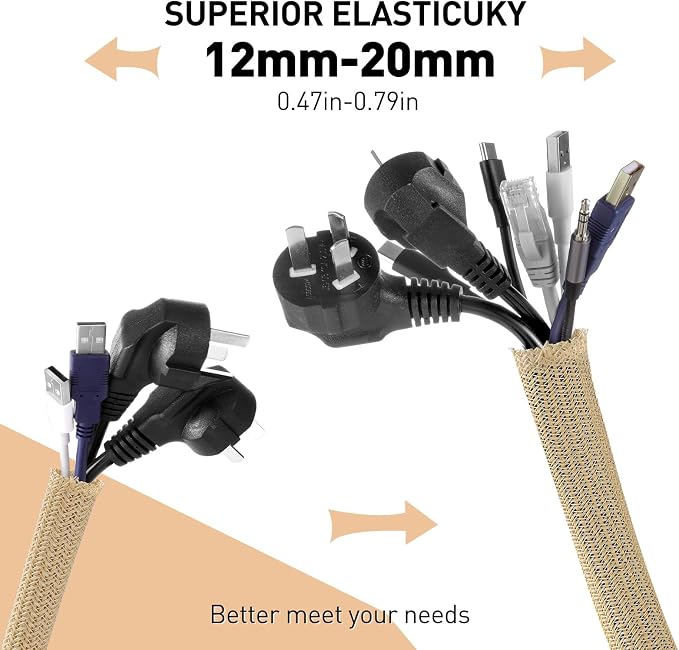 AGPTEK Cable Sleeve, 10ft - 4/5 inch Cable Management Cord Hider,Wood Color | Desk Cord Cover Organizer Wire Hider for Office Computer TV Wire Loom Tubing Pet-Proof Cord Protector from Cat Dog Chewing