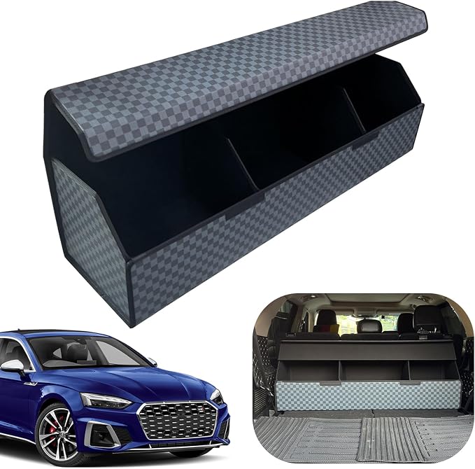 Car Trunk Organizer for For Audi S5 - Custom Fit,Easy Installation，Large Space Outdoor Trunk Organizer with Leather,Hook and Loop Fastener,4-Layer Cover,For Audi S5 2018-2025