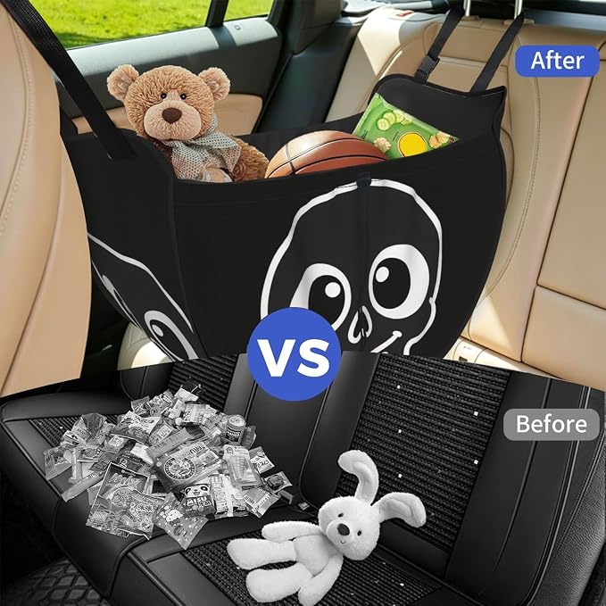 Cute Flat Skull Car Seat Organizer-Backseat Storage Bag for Travel | Waterproof Durable. Holds Snacks Gear Essentials. Fits Most Cars.
