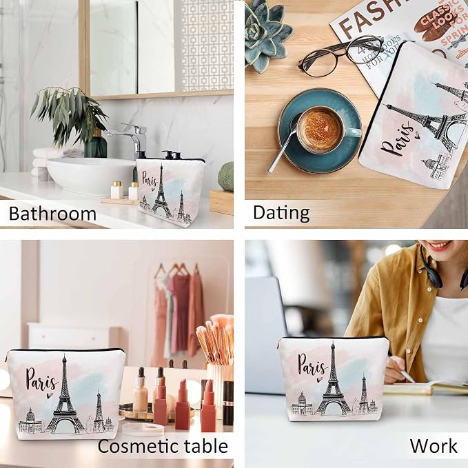 Women Cosmetic Bag Eiffel Tower, Watercolor Paris Eiffel Tower Cute Makeup Bag For Purse Cosmetic Travel Bag For Toiletries Makeup Storage Bag Flax Skincare Bag Make Up Pouch Bags