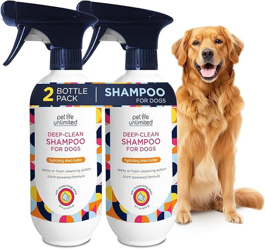 Pet Life Unlimited Dog Shampoo and Conditioner 2-in-1 Spray, 16 oz, Plant-Based, Vanilla Ginger Scent, Gentle Foaming Spray for Hydrating, Cleansing & Deodorizing, Made in USA (Pack of 2)