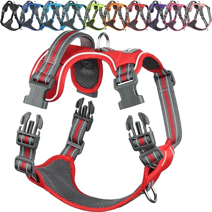 VIVAGLORY No Pull Dog Harness Vest Harness, L, Red - Patterned | with Handle Front and Back Clip for Training & Pulling, No Pull & Escape Proof Padded Adjustable for Pet Puppy