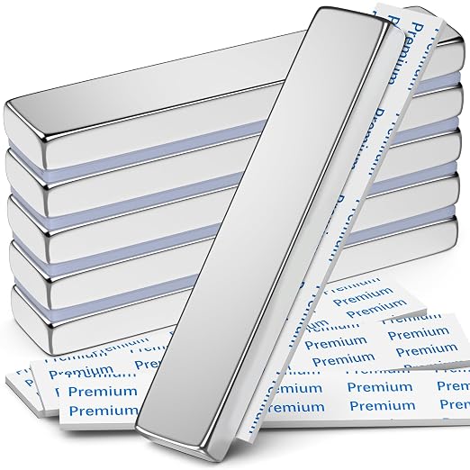FINDMAG Strong Bar Magnets with Adhesive Backing, 6 Pack, 60x10x5mm | Heavy duty adhesive magnets with a thick bar profile; for cabinet doors, shower door repairs, toolboxes and workshop fixtures