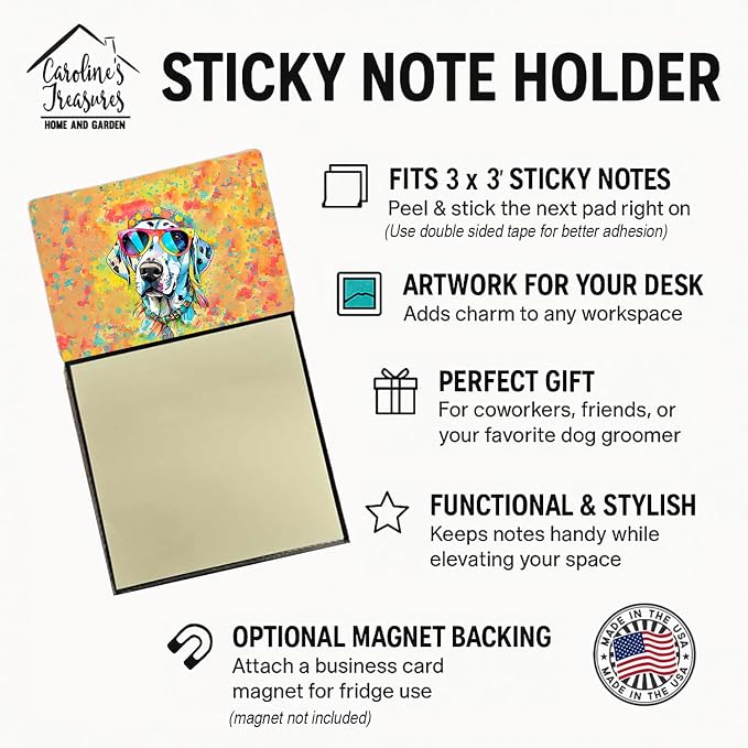 Caroline's Treasures Dalmatian Hippie Dawg Sticky Note Holder Refillable Dispenser Self-Sticky Note Pads, Memo Pads Blank Desk Accessories