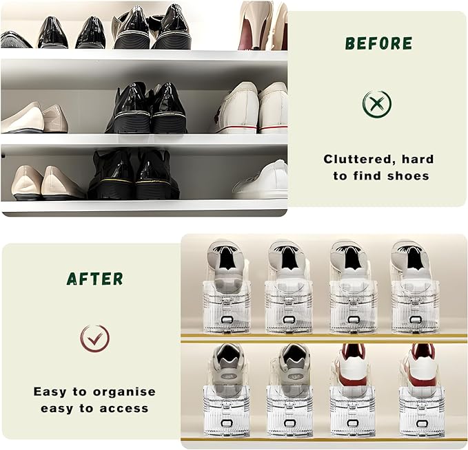 FENRUNXU Shoe Slots Organizer for Closet,16 Pack Shoe Stacker Shoe Rack Organizer for Closet Space Saver Storage Shoe Holder Organization(Transparent)