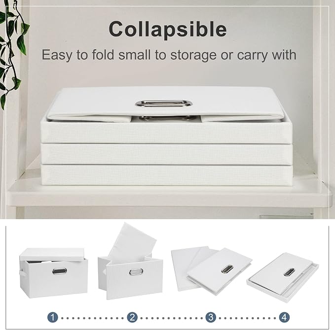 Graciadeco Medium 15" 21 Quart Collapsible Stackable Storage Bins with Lids, 5 Packs White Foldable Fabric Closet Storage Boxes with Lids, Lidded Heavy-duty Linen Baskets(15x11x8) | 21 Quart 5 Pack White Collapsible Stackable Linen Fabric 4 Handles Bed...
