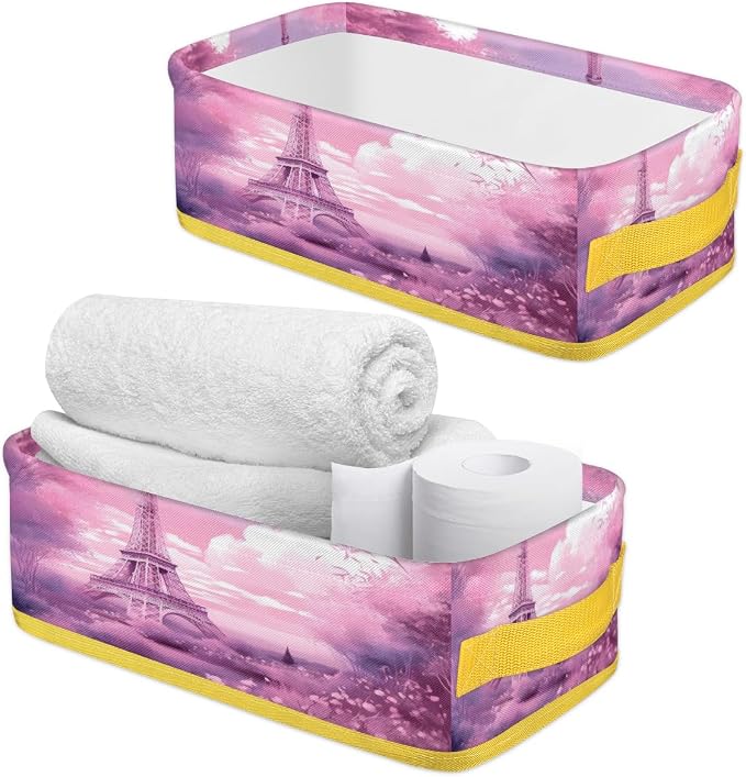 Eiffel Tower Paris Bathroom Storage Basket Waterproof Foldable Storage Bins with Handles Decorative Toilet Paper Storage Basket for Organizing for House Bathroom Toiletries