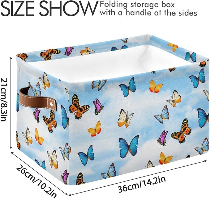 Didi & Hosa Storage Basket Cube Butterfly Sky Collapsible Toys Shelf Baskets Bin with Handle Laundry Organizer Storage Box for Home School & Office
